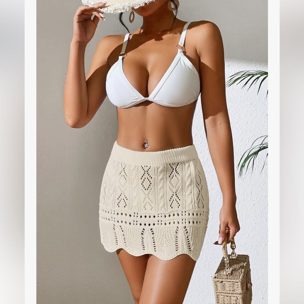 New Verdusa Boho Crochet Knit Swimsuit Coverup Skirt Sz Small